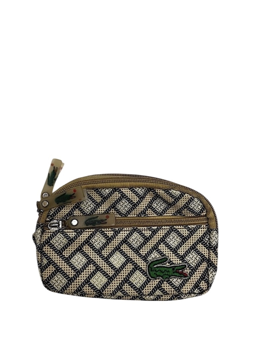 LACOSTE - TAN GREEN WHITE CANVAS NEOCROC COIN POUCH WALLET